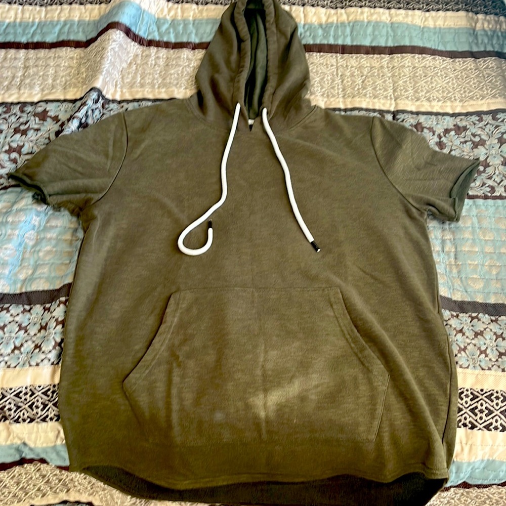Olive colored short sleeve hoodie from Elmwood